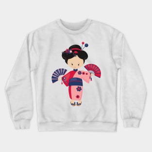 Japanese Girl, Japan, Cute Girl, Pink Kimono Crewneck Sweatshirt